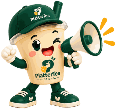 Maskot PlatterTea membawa megafon
